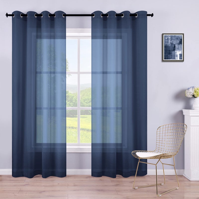 KOUFALL Dark Navy Blue Curtains 84 Inch Length for Living Room 2 Panels Set Grommet Semi Sheer Nautical Curtains for Boys Bedroom 84 Inches Long - Image 1